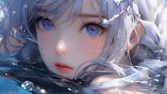 桌面壁纸 097 蓝眼睛 长发动漫女孩 水中 3440×1440动漫壁纸